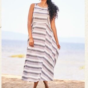 April Cornell Petaluma Maxi Dress Sz XL Striped Grey White Pockets Flowy Coastal